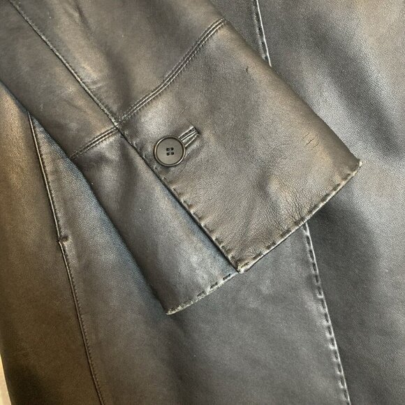 Nine Company Soft Leather Coat Black Button Front Pockets Lined Sz M Grunge Y2K - Picture 5 of 14